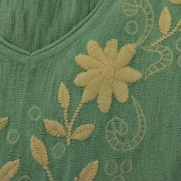 DONATED Garnet Hill embroidered aqua slub cotton - Picture 6 of 8